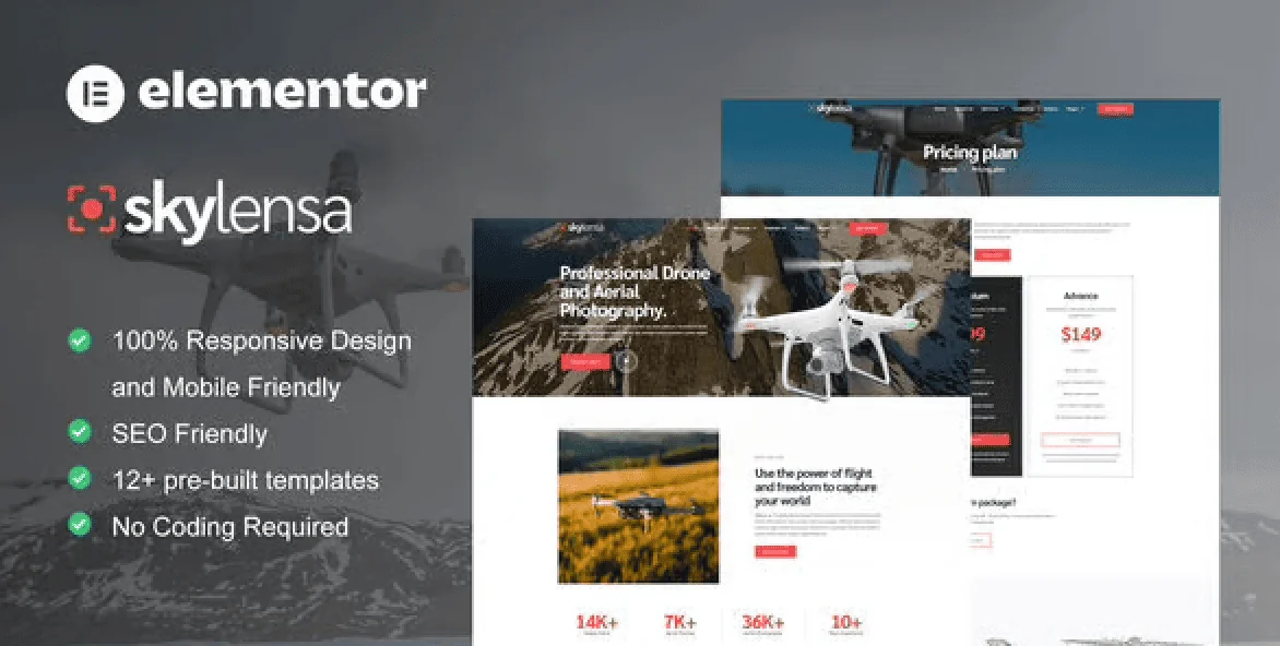 Skylensa – Aerial Photography and Videography Elementor Template Kit