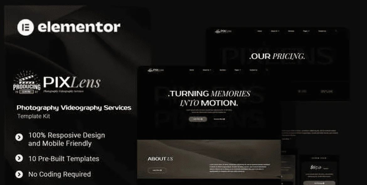 Pixlens – Photography Videography Services Elementor Template Kit