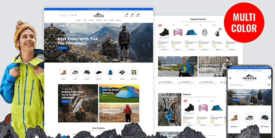 Trekkiow Theme - The outdoor adventure stores are the target market for the Hiking, Camping, Trekkin