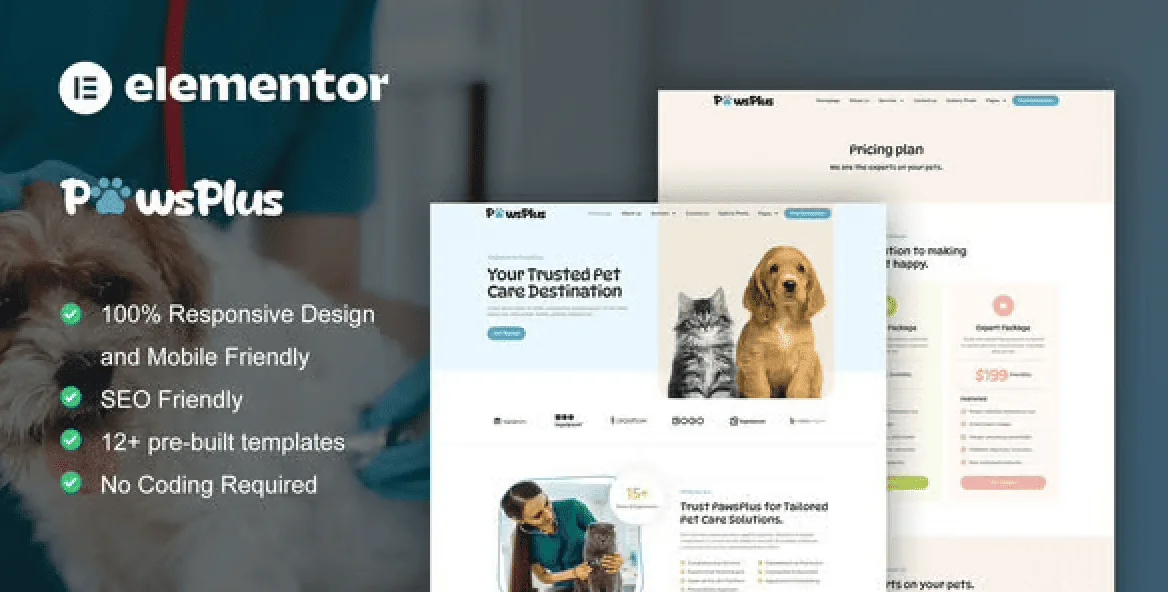 PawsPlus – Pet Care and Veterinary Elementor Template Kit